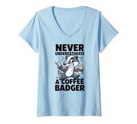 Women's Never Underestimate A Coffee Badger Cartoon Cute V-Neck T-Shirt