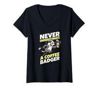 Women's Never Underestimate A Coffee Badger Quote Funny V-Neck T-Shirt