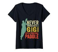 Womens Never Underestimate A Gigi with Pickleball Paddle Cool Retro V-Neck T-Shirt