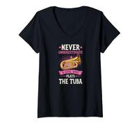 Women's Never Underestimate A Girl Who Plays Tuba V-Neck T-Shirt