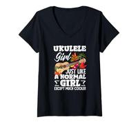 Women's Never Underestimate A Girl with A Ukulele Musician V-Neck T-Shirt