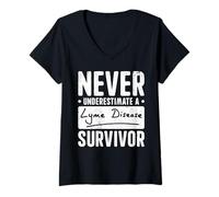 Women's Never Underestimate a Lyme Disease Survivor V-Neck T-Shirt