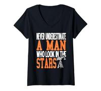 Womens Never Underestimate a Man Who Looks at the Stars V-Neck T-Shirt