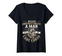 Women's Never Underestimate A Man with His Cane Corso - Dog Dad V-Neck T-Shirt