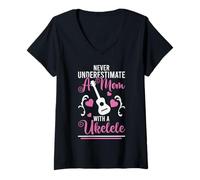 Women's Never Underestimate A Mom with A Ukelele Guitarist V-Neck T-Shirt