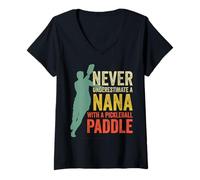 Womens Never Underestimate A Nana with Pickleball Paddle Cool Retro V-Neck T-Shirt