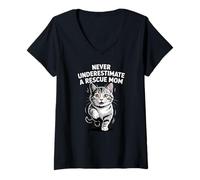 Women's Never Underestimate A Rescue Mom Tabby Cat Adoption V-Neck T-Shirt