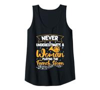 Womens Never underestimate a woman playing the french horn Tank Top