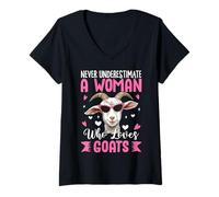 Womens Never Underestimate A Woman Who Loves Goats Animal Farmer V-Neck T-Shirt