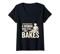 Women's Never Underestimate A Woman Who Still Bakes Baker V-Neck T-Shirt