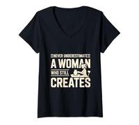 Women's Never Underestimate A Woman Who Still Creates Pottery V-Neck T-Shirt