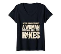 Women's Never Underestimate A Woman Who Still Hikes Trail V-Neck T-Shirt