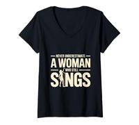 Women's Never Underestimate A Woman Who Still Sings Music V-Neck T-Shirt