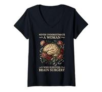 Women's Never Underestimate A Woman Who Survived Brain Surgery V-Neck T-Shirt