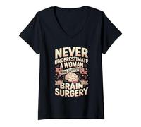 Women's Never Underestimate A Woman Who Survived Brain Surgery V-Neck T-Shirt