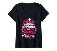 Women's Never Underestimate A Woman with A Masters in Education V-Neck T-Shirt