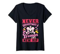 Women's Never Underestimate A Woman with A New Hip Surgery V-Neck T-Shirt