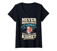 Women's Never Underestimate A Woman with Only One Kidney V-Neck T-Shirt