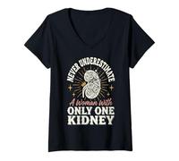 Women's Never Underestimate A Woman with Only One Kidney V-Neck T-Shirt