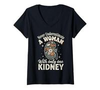 Women's Never Underestimate A Woman with Only One Kidney V-Neck T-Shirt