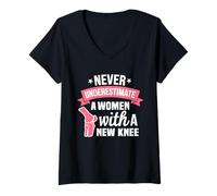 Womens Never Underestimate A Women New Knee Replacement Surgery V-Neck T-Shirt