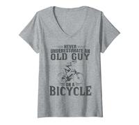 Women's Never Underestimate an Old Guy On A Bicycle Cycling V-Neck T-Shirt
