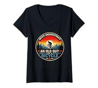 Women's Never Underestimate an Old Guy On A Bicycle Retro Cycling V-Neck T-Shirt