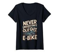 Women's Never Underestimate an Old Guy On an E-Bike V-Neck T-Shirt
