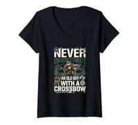 Women's Never Underestimate an Old Guy with A Crossbow Hunting V-Neck T-Shirt
