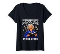 Women's Never Underestimate an Old Lady in The Choir Gospel Singer V-Neck T-Shirt