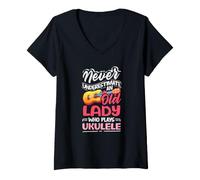 Women's Never Underestimate an Old Lady Who Plays Ukulele V-Neck T-Shirt