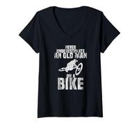 Women's Never Underestimate an Old man on a Bike in the Jump V-Neck T-Shirt
