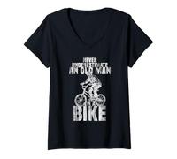 Womens Never Underestimate an Old Man on a Bike Skeleton Rides BMX V-Neck T-Shirt