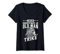 Womens never underestimate an old man on a trike skeleton Triker V-Neck T-Shirt