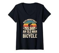 Women's Never Underestimate an Old Man On His Bicycle Cycling V-Neck T-Shirt