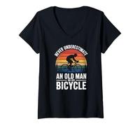 Women's Never Underestimate an Old Man On His Bicycle Cycling V-Neck T-Shirt