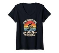 Women's Never Underestimate an Old Man On His Bicycle Cycling V-Neck T-Shirt