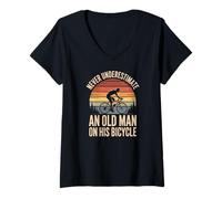 Women's Never Underestimate an Old Man On His Bicycle Cycling V-Neck T-Shirt