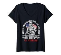Women's Never Underestimate an Old Man Who Defended Your Country US V-Neck T-Shirt