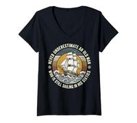Women's Never Underestimate an Old Man Who is Sailing in His Sixties V-Neck T-Shirt