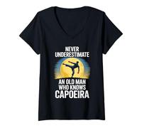 Womens Never Underestimate An Old Man Who Knows Capoeira Grandpa V-Neck T-Shirt