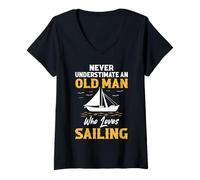 Womens Never Underestimate an Old Man Who Love Sailing Boat Captain V-Neck T-Shirt