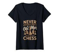 Women's Never Underestimate an Old Man Who Plays Chess V-Neck T-Shirt