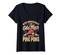 Women's Never Underestimate an Old Man Who Plays Ping Pong V-Neck T-Shirt