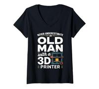 Women's Never Underestimate an Old Man with a 3D Printer V-Neck T-Shirt