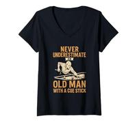 Women's Never Underestimate an Old Man with A Cue Stick Pool Billard V-Neck T-Shirt