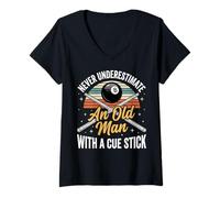 Women's Never Underestimate an Old Man with A Cue Stick V-Neck T-Shirt