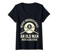 Women's Never Underestimate an Old Man with A Cue Stick V-Neck T-Shirt