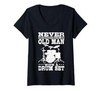 Women's Never Underestimate an Old Man with A Drum Set Drummer V-Neck T-Shirt