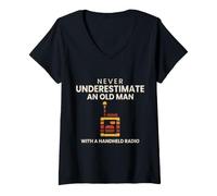 Women's Never Underestimate an Old Man with A Handheld Radio V-Neck T-Shirt